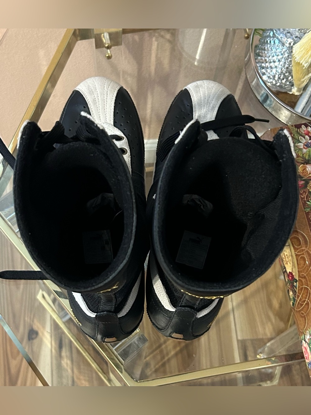 Vintage Puma Schattenboxen Boxing Boots Black and Cream High-Top Sneakers 11/12 - Picture 13 of 16